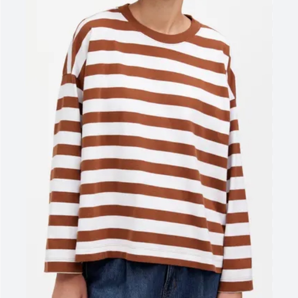 Madewell Brown and White Striped Long Sleeve Shirt